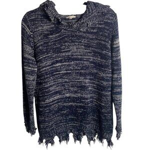 Mystree Size Small Hooded Sweater Navy Blue Marbled Knit Distressed Grunge